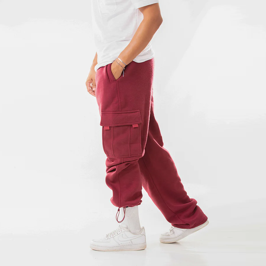 Red top cargo sweatpants