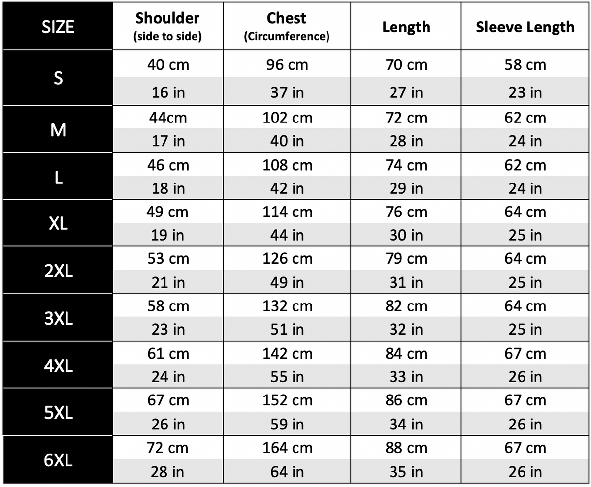 Cargo shirt size chart